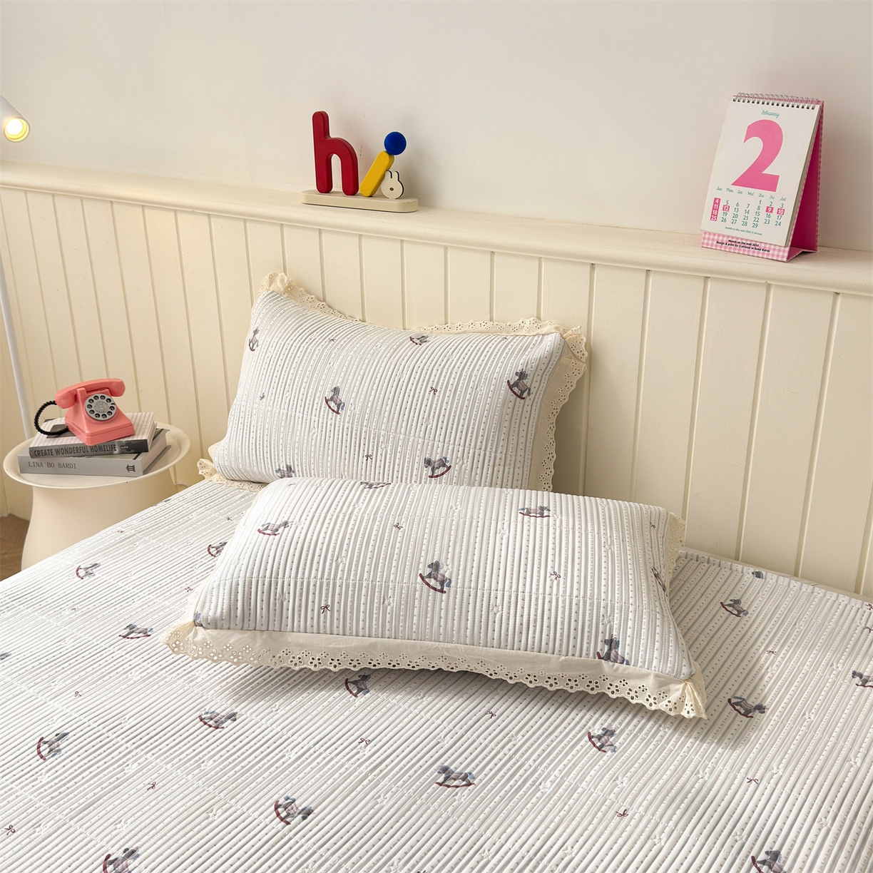 91家纺网 家纺一手货源 找家纺 雯豆家纺 2026春夏新款A类凉感花边床盖三件套 花边床盖-木马王子