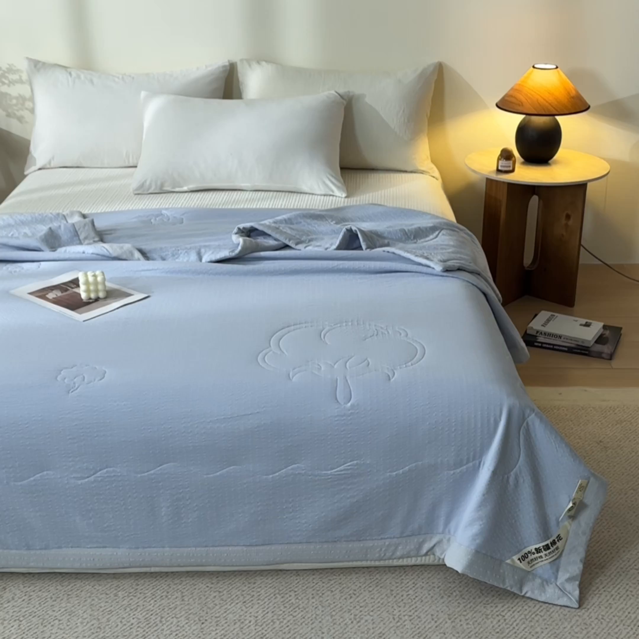 91家纺网 家纺一手货源 找家纺 利欧 2026新款A类提花泡泡棉花夏被夏凉被空调被 泡泡蓝