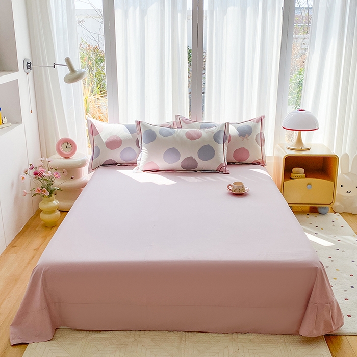 91家纺网 家纺一手货源 找家纺 眷恋家纺 2026新款全棉春夏铂金棉13376数码印花四件套 圆点精灵-粉