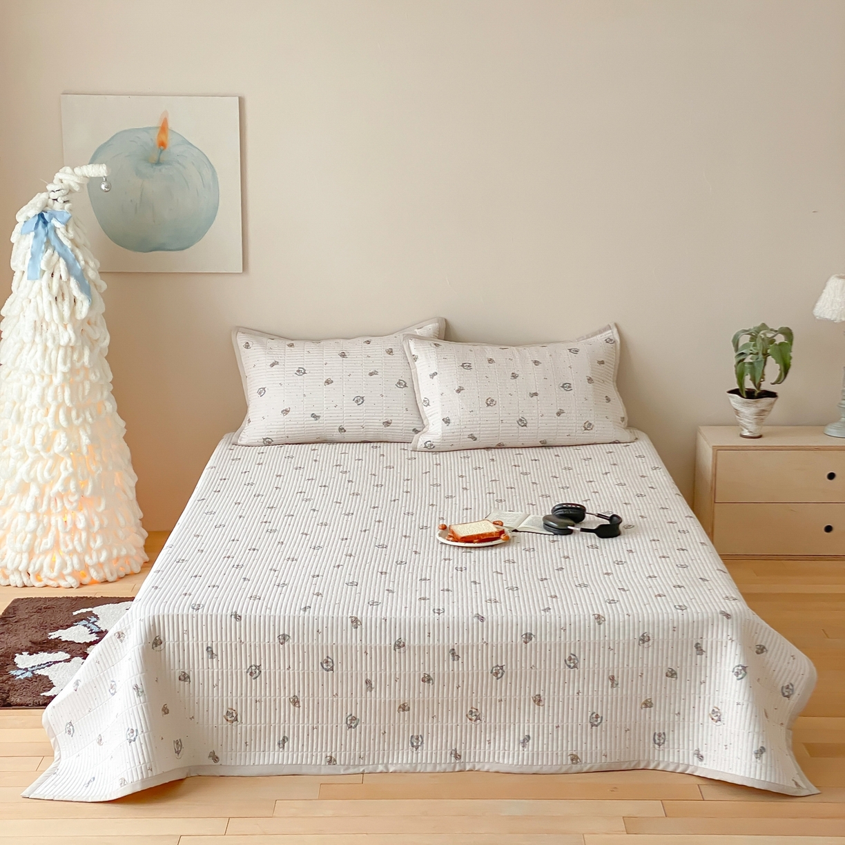 黛舒家居 2026年春夏款纱洗莫代尔夹棉单床单床单单件床单三件套 米象小园