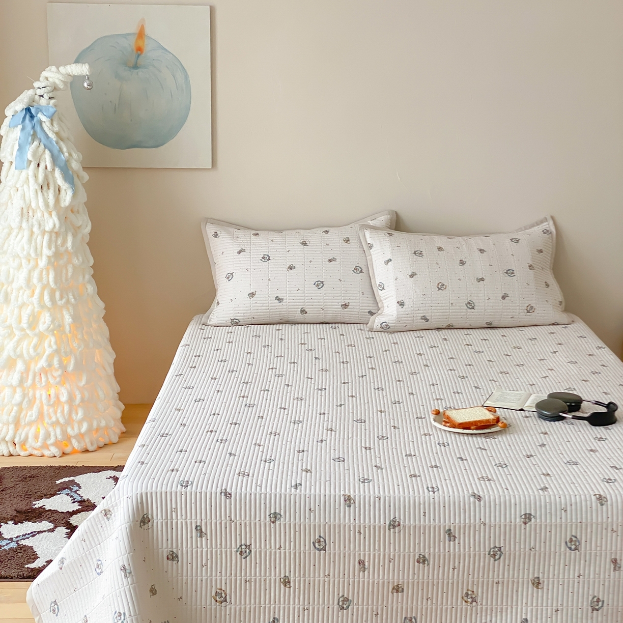 91家纺网 家纺一手货源 找家纺 黛舒家居 2026年春夏款纱洗莫代尔夹棉单床单床单单件床单三件套 米象小园