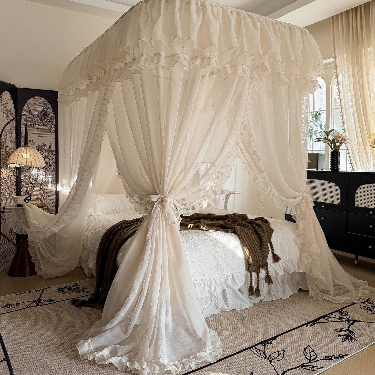 91家纺网 家纺一手货源 找家纺 （总）都市缘蚊帐 2026年新款3303多丽棉纱纯色款轨道蚊帐1.5m 1.8m