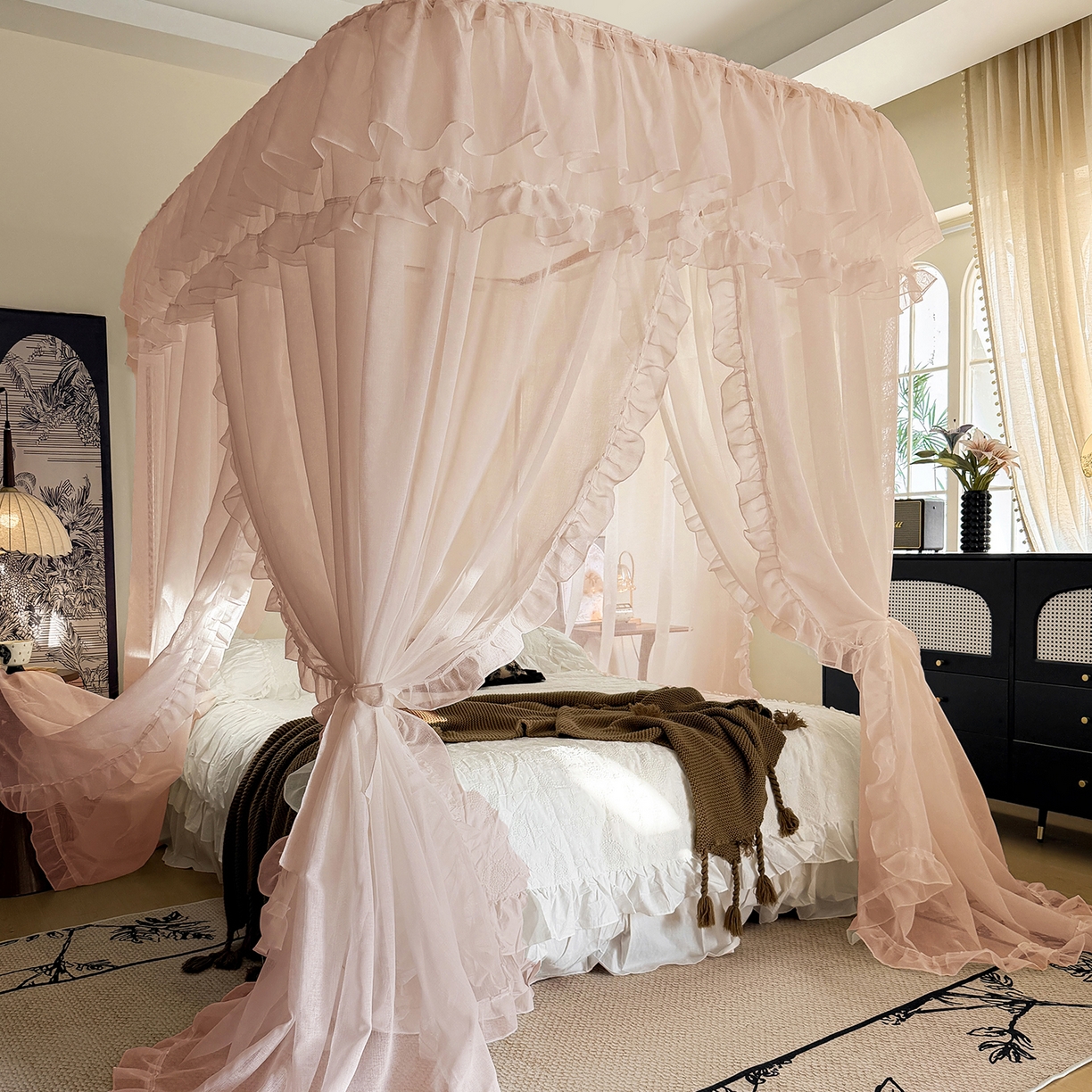 91家纺网 家纺一手货源 找家纺 （总）都市缘蚊帐 2026年新款3303多丽棉纱纯色款轨道蚊帐1.5m 1.8m