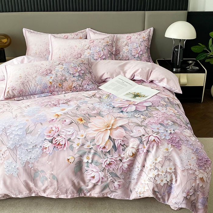 91家纺网 家纺一手货源 找家纺 眷恋家纺 2026新款全棉春夏铂金棉13376数码印花四件套 月光独白-粉