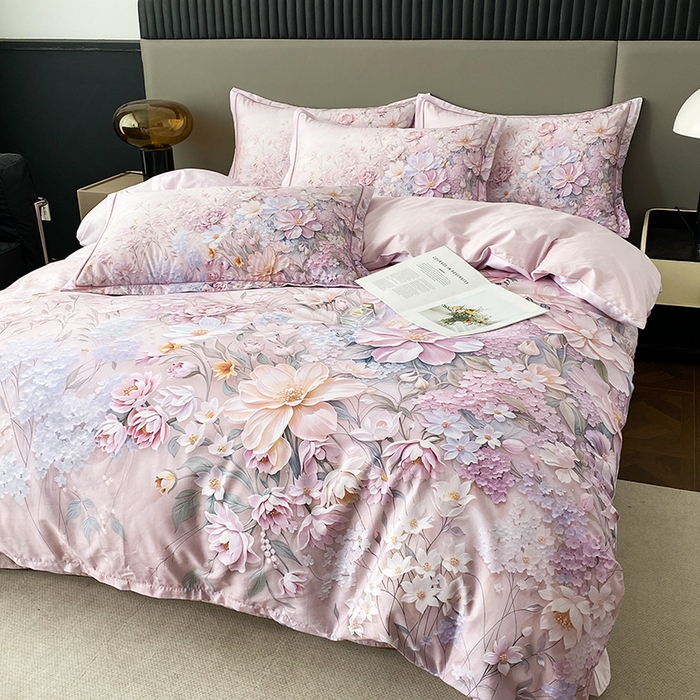 91家纺网 家纺一手货源 找家纺 眷恋家纺 2026新款全棉春夏铂金棉13376数码印花四件套 月光独白-粉