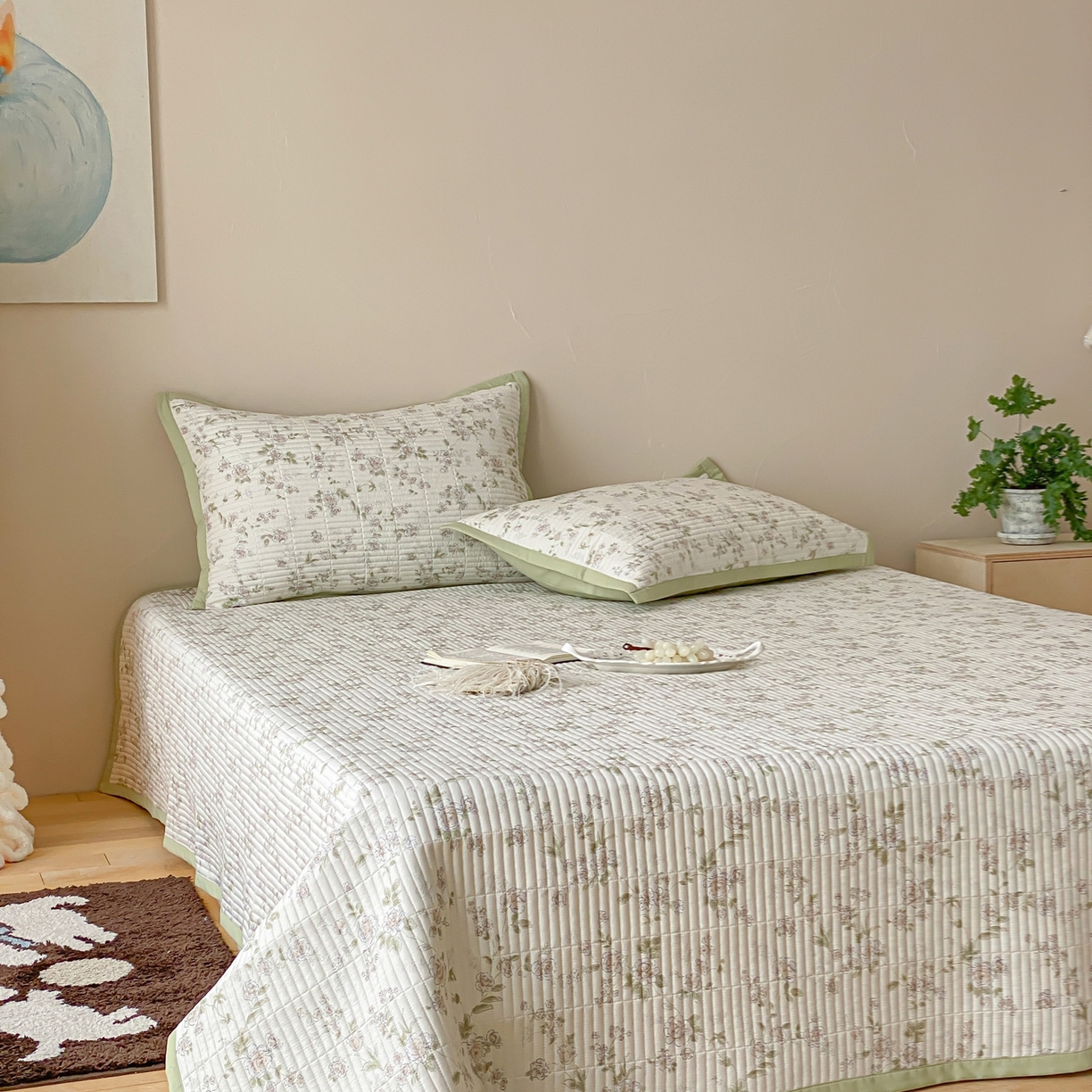 91家纺网 家纺一手货源 找家纺 黛舒家居 2026年春夏款纱洗莫代尔夹棉单床单床单单件床单三件套 浅夏繁花