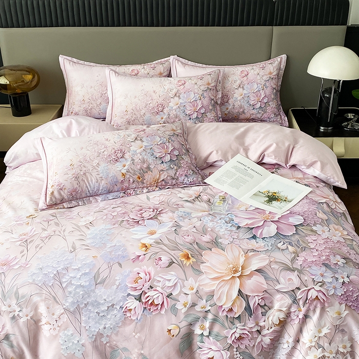 91家纺网 家纺一手货源 找家纺 眷恋家纺 2026新款全棉春夏铂金棉13376数码印花四件套 月光独白-粉