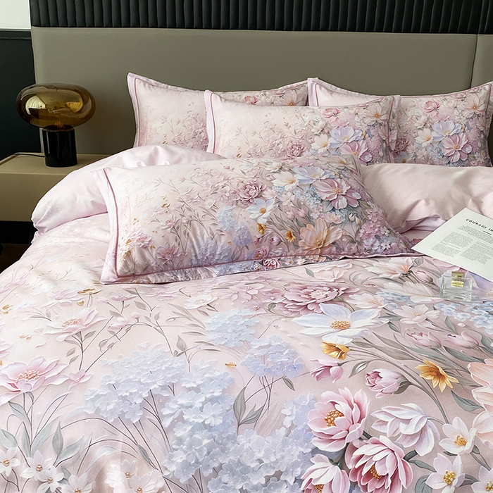 91家纺网 家纺一手货源 找家纺 眷恋家纺 2026新款全棉春夏铂金棉13376数码印花四件套 月光独白-粉