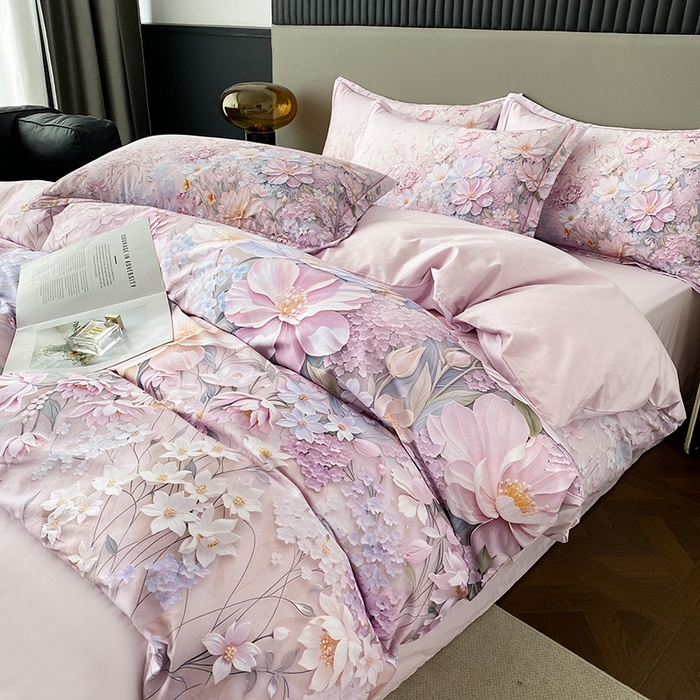 91家纺网 家纺一手货源 找家纺 眷恋家纺 2026新款全棉春夏铂金棉13376数码印花四件套 月光独白-粉