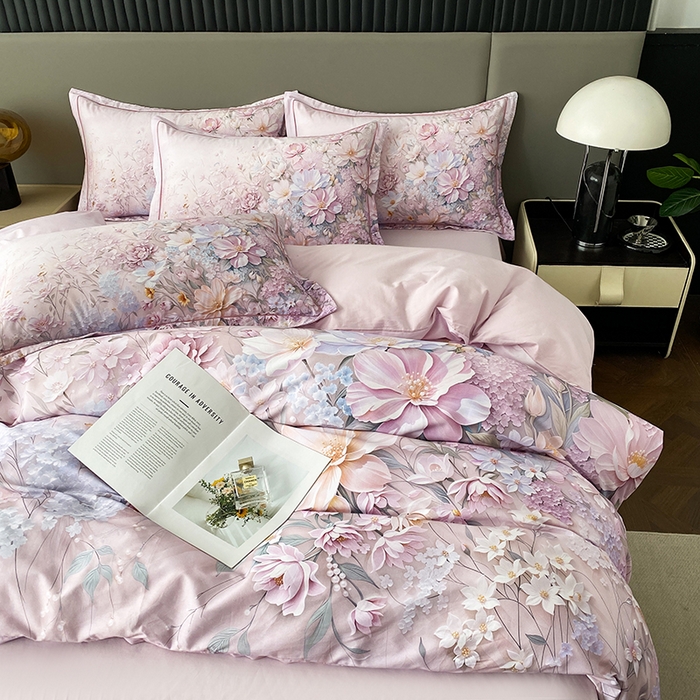 91家纺网 家纺一手货源 找家纺 眷恋家纺 2026新款全棉春夏铂金棉13376数码印花四件套 月光独白-粉