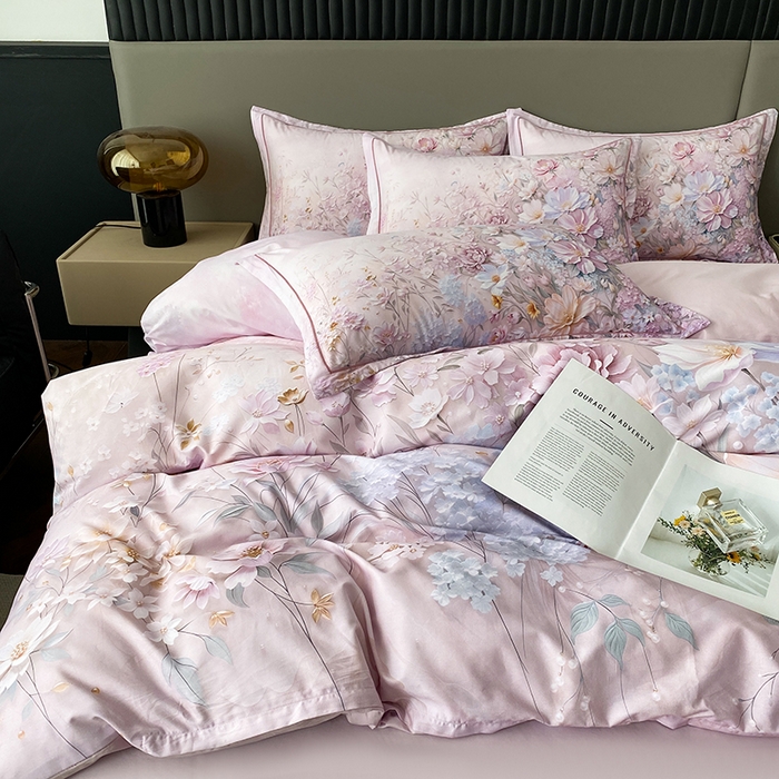 91家纺网 家纺一手货源 找家纺 眷恋家纺 2026新款全棉春夏铂金棉13376数码印花四件套 月光独白-粉