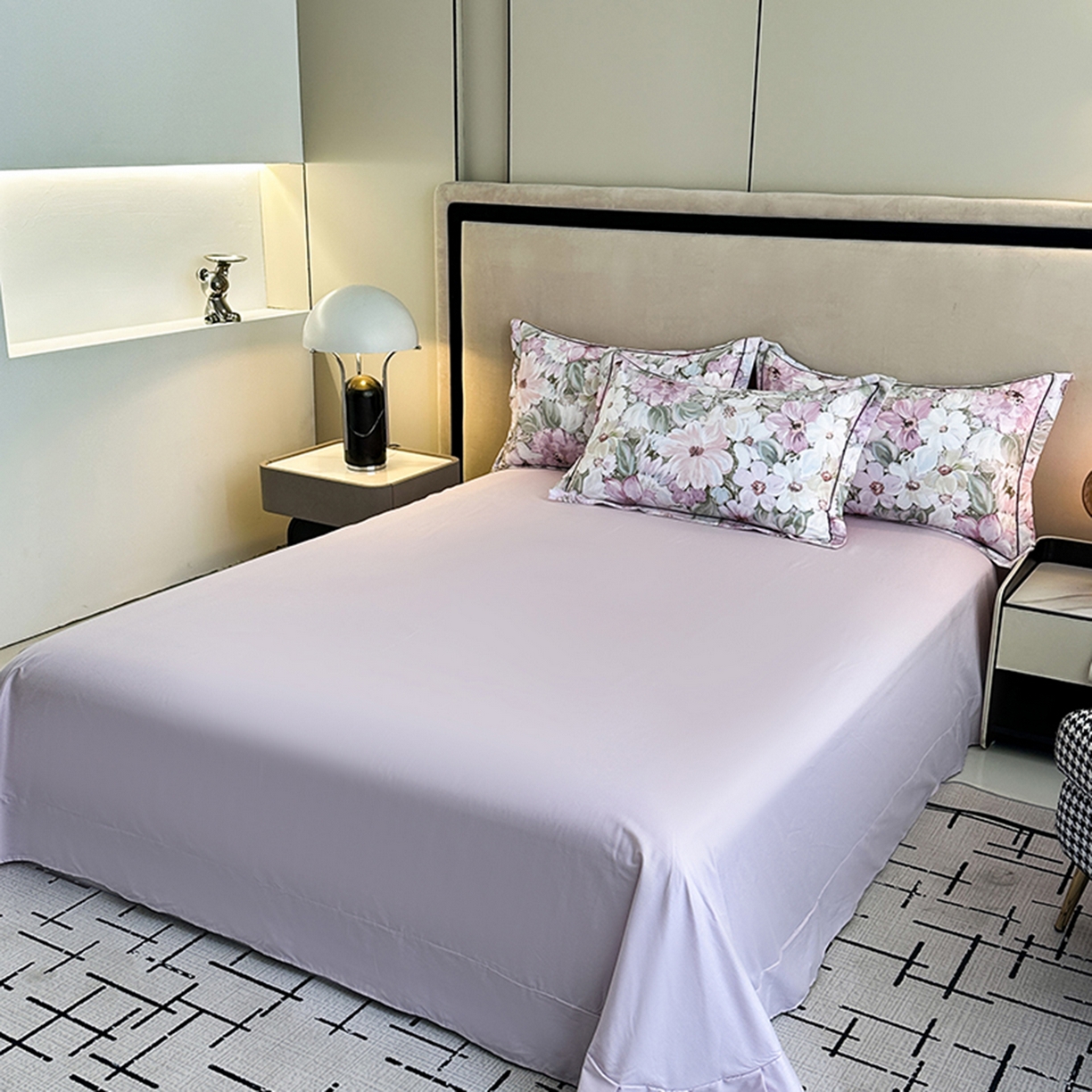 91家纺网 家纺一手货源 找家纺 眷恋家纺 2026新款全棉春夏铂金棉13376数码印花四件套 绽放序曲-粉