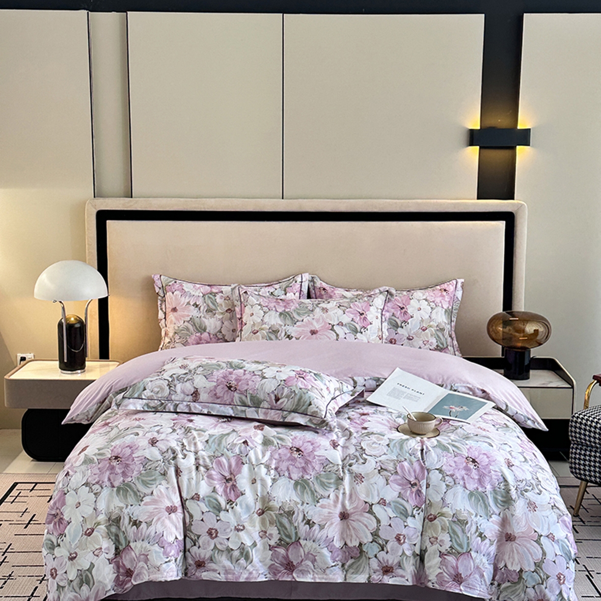 91家纺网 家纺一手货源 找家纺 眷恋家纺 2026新款全棉春夏铂金棉13376数码印花四件套 绽放序曲-粉