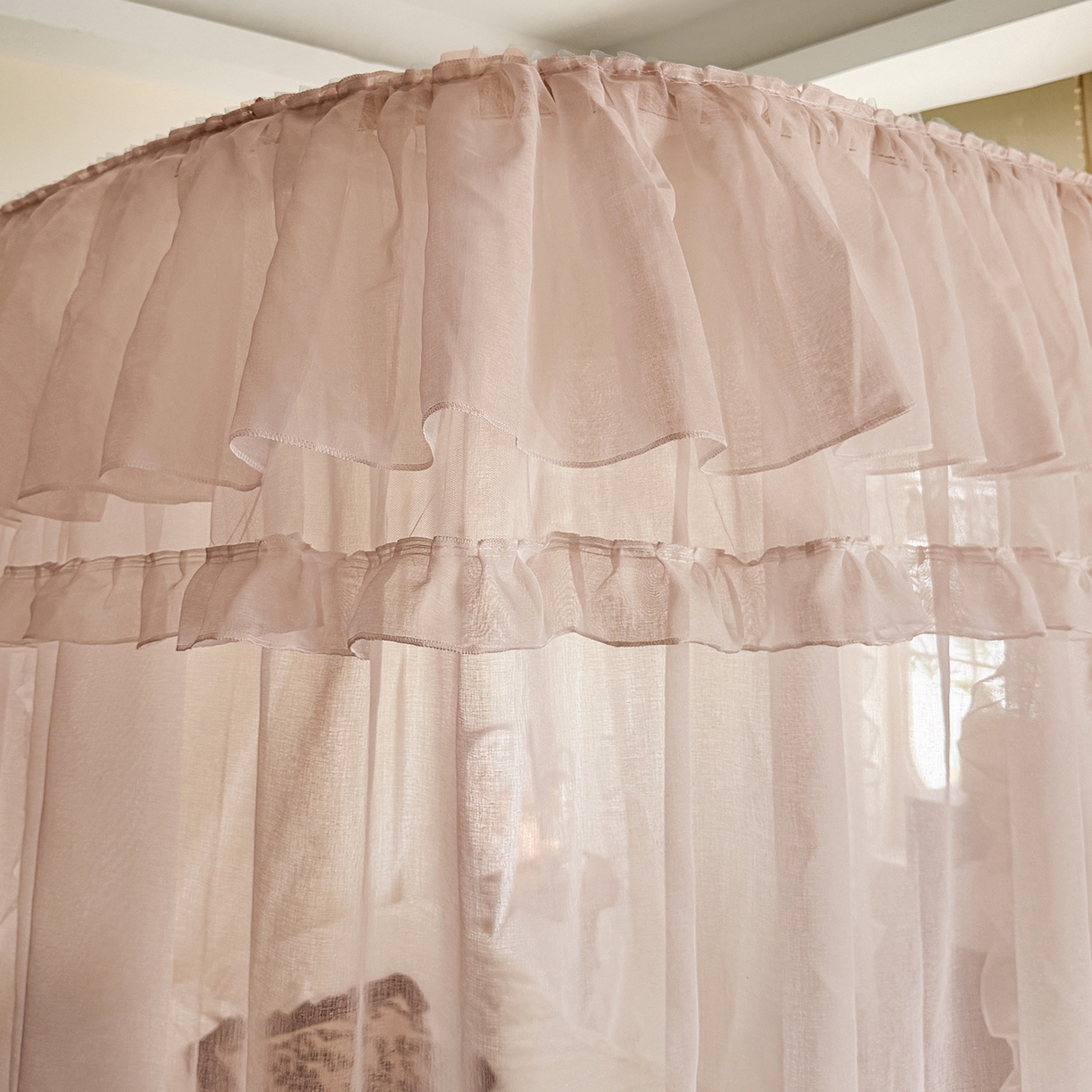 91家纺网 家纺一手货源 找家纺 都市缘蚊帐 2026年新款3303多丽棉纱纯色款轨道蚊帐1.5m 1.8m 粉扑色