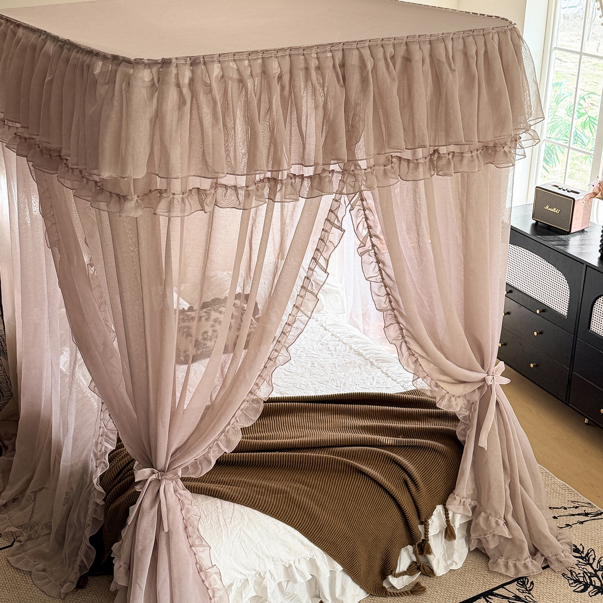 91家纺网 家纺一手货源 找家纺 都市缘蚊帐 2026年新款3303多丽棉纱纯色款轨道蚊帐1.5m 1.8m 摩卡