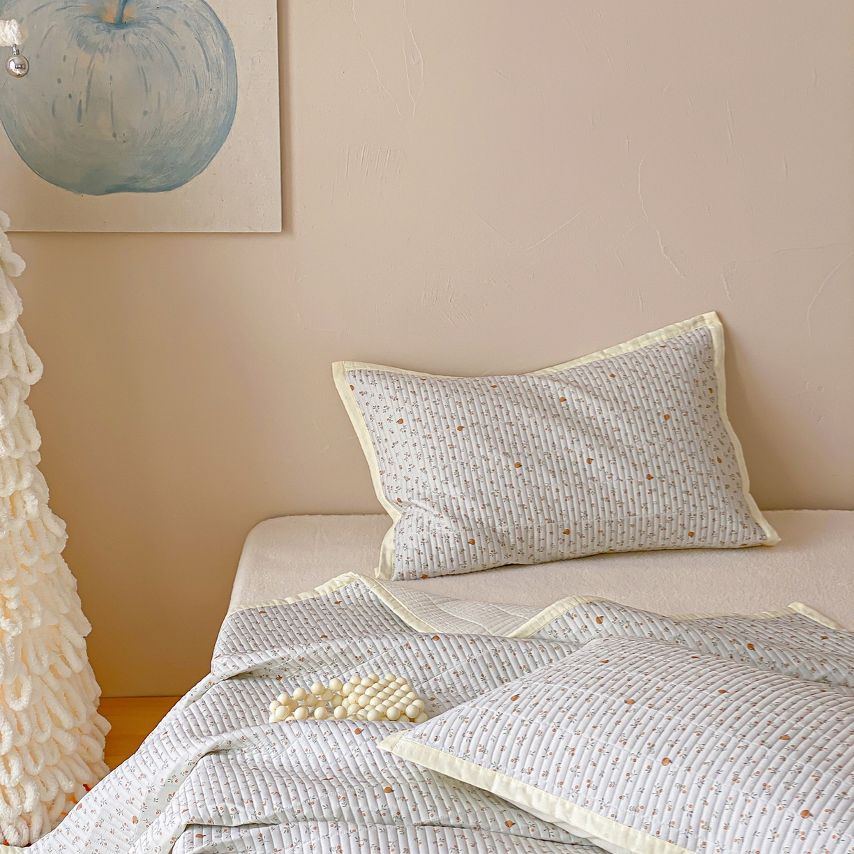 91家纺网 家纺一手货源 找家纺 黛舒家居 2026年春夏款纱洗莫代尔夹棉单床单床单单件床单三件套 鲜橙漫夏