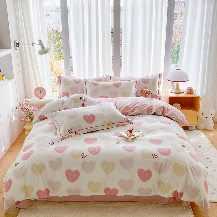 眷恋家纺 2026新款全棉春夏铂金棉13376数码印花四件套 钟意你-粉