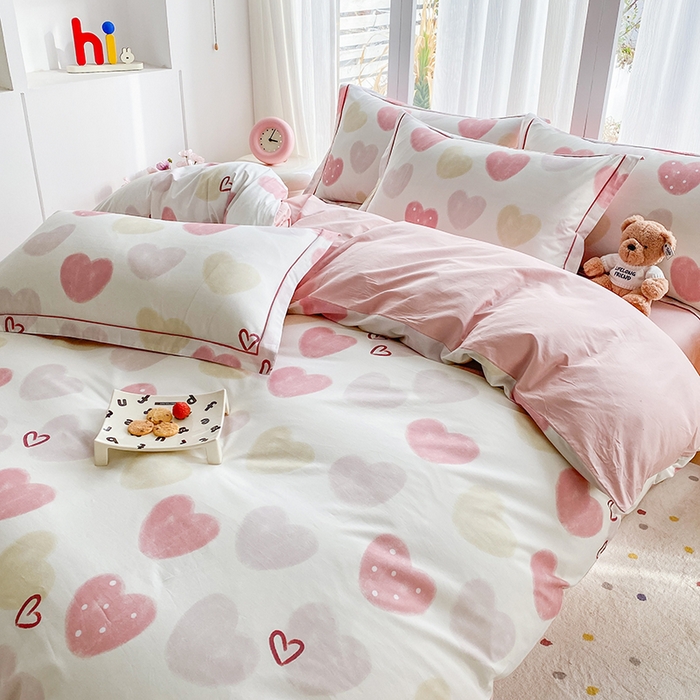 91家纺网 家纺一手货源 找家纺 眷恋家纺 2026新款全棉春夏铂金棉13376数码印花四件套 钟意你-粉