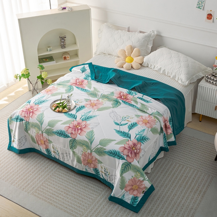 91家纺网 家纺一手货源 找家纺 美丽折家纺 2026新款乳胶被夏凉被空调被 繁花似锦