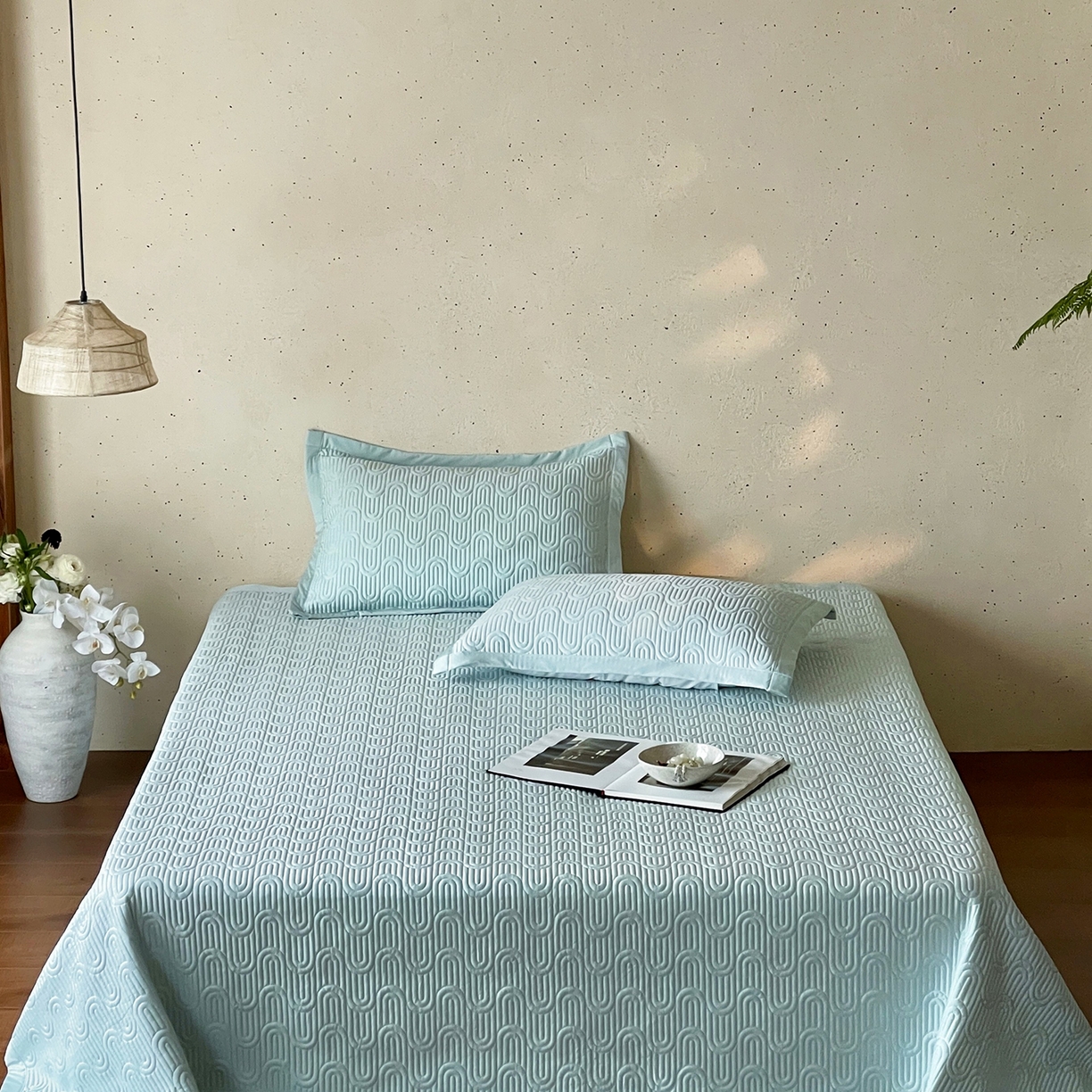 91家纺网 家纺一手货源 找家纺 傲蕾良品 2026新款韩国高量子冰丝床盖款软凉席 清水绿