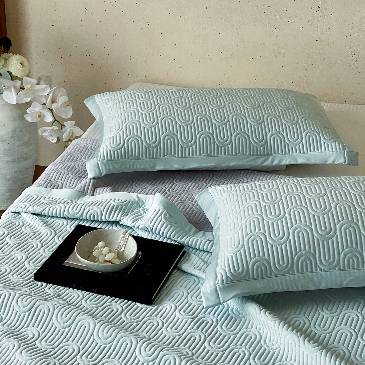 91家纺网 家纺一手货源 找家纺 傲蕾良品 2026新款韩国高量子冰丝床盖款软凉席 清水绿