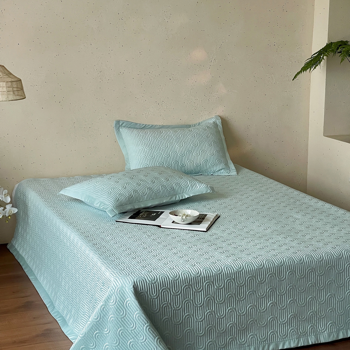 91家纺网 家纺一手货源 找家纺 傲蕾良品 2026新款韩国高量子冰丝床盖款软凉席 清水绿