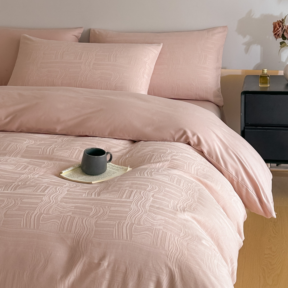 91家纺网 家纺一手货源 找家纺 （总）曼之夏 2026新款60支全棉水洗浮雕提花四件套