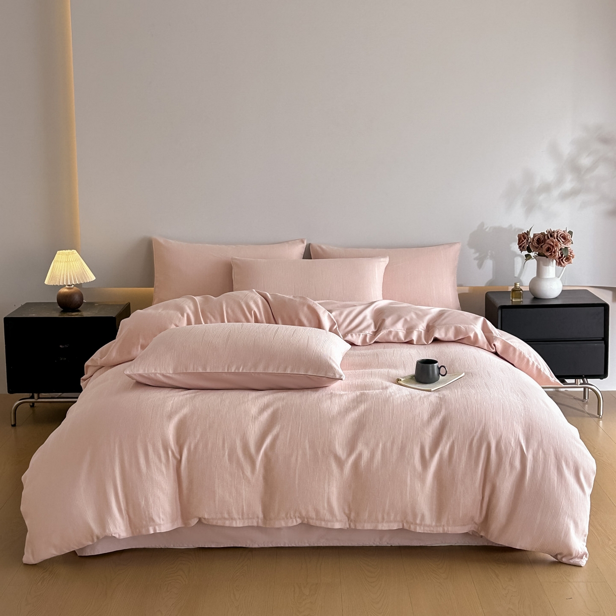 曼之夏 2026新款60支全棉水洗浮雕提花四件套 佐冉-粉金