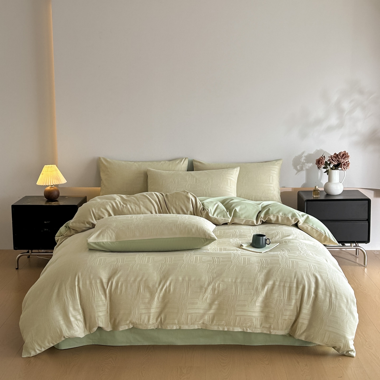 曼之夏 2026新款60支全棉水洗浮雕提花四件套 幻纤影-浅茶色