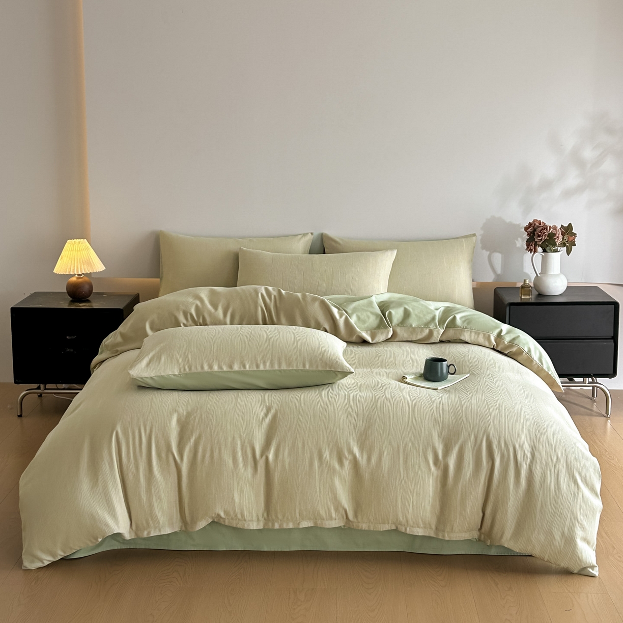 曼之夏 2026新款60支全棉水洗浮雕提花四件套 佐冉-浅茶色