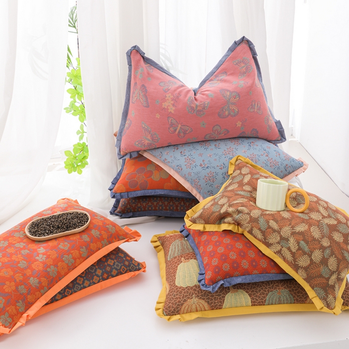 91家纺网 家纺一手货源 找家纺 （总）仁宇枕业 2026新款全棉提花双层纱花边款儿童成人荞麦棉花乳胶枕头枕芯