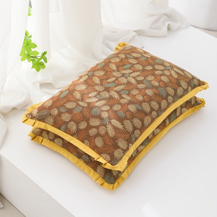 91家纺网 家纺一手货源 找家纺 （总）仁宇枕业 2026新款全棉提花双层纱花边款儿童成人荞麦棉花乳胶枕头枕芯