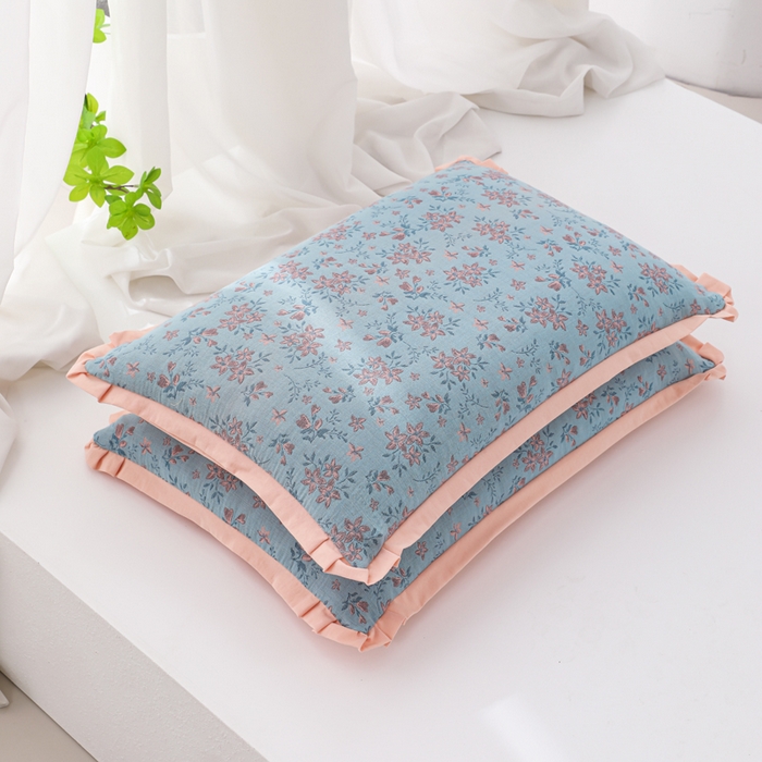 91家纺网 家纺一手货源 找家纺 （总）仁宇枕业 2026新款全棉提花双层纱花边款儿童成人荞麦棉花乳胶枕头枕芯