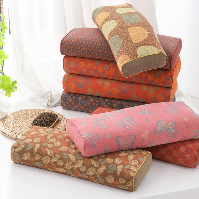 91家纺网 家纺一手货源 找家纺 （总）仁宇枕业 2026新款全棉提花双层纱金条款荞麦枕头枕芯