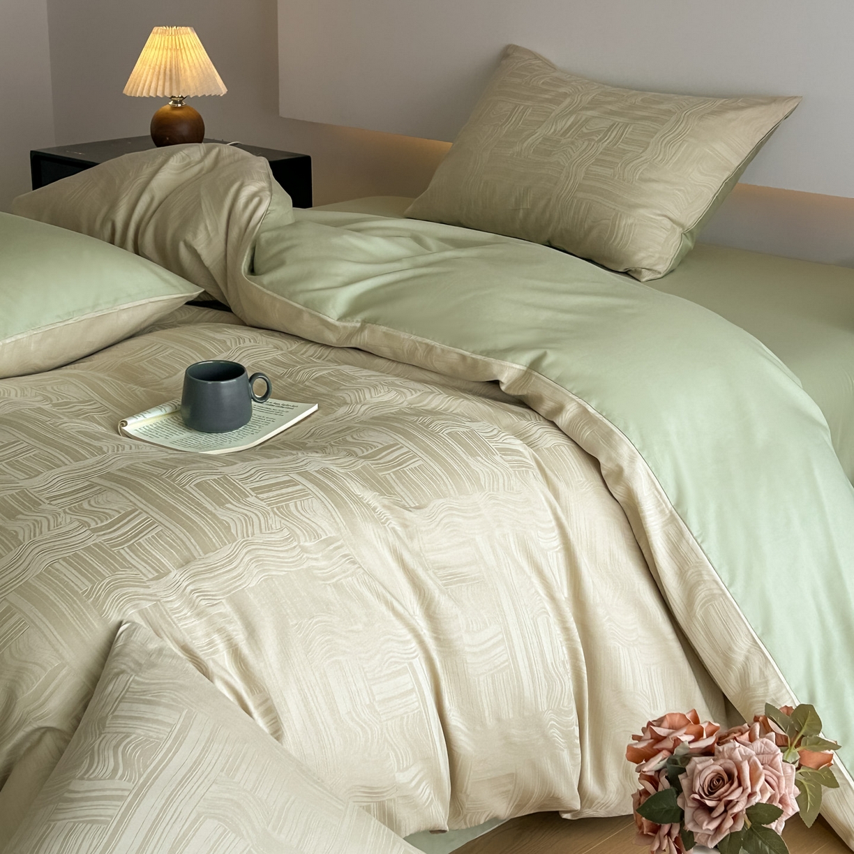 91家纺网 家纺一手货源 找家纺 曼之夏 2026新款60支全棉水洗浮雕提花四件套 幻纤影-浅茶色