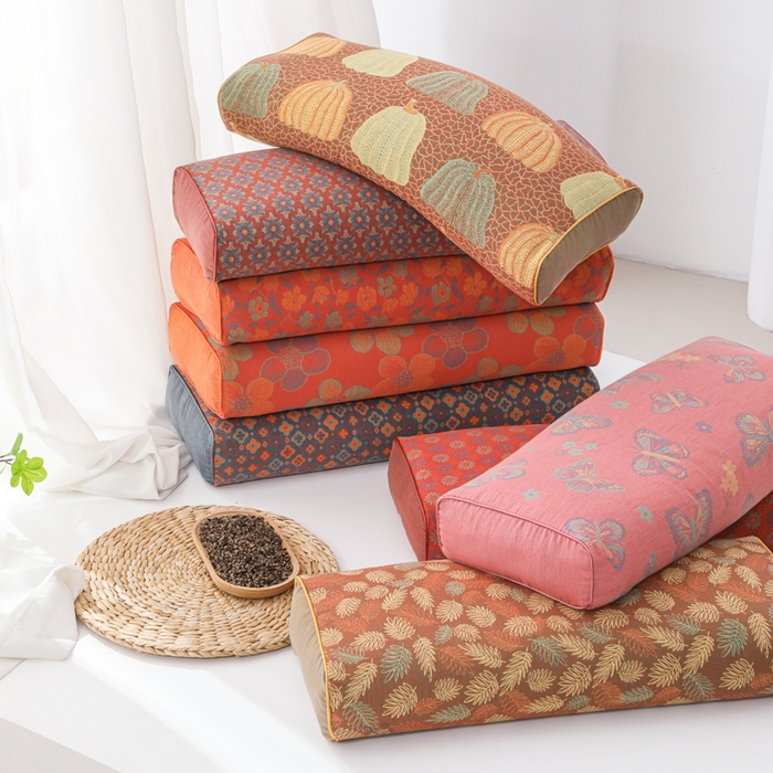 91家纺网 家纺一手货源 找家纺 （总）仁宇枕业 2026新款全棉提花双层纱金条款荞麦枕头枕芯