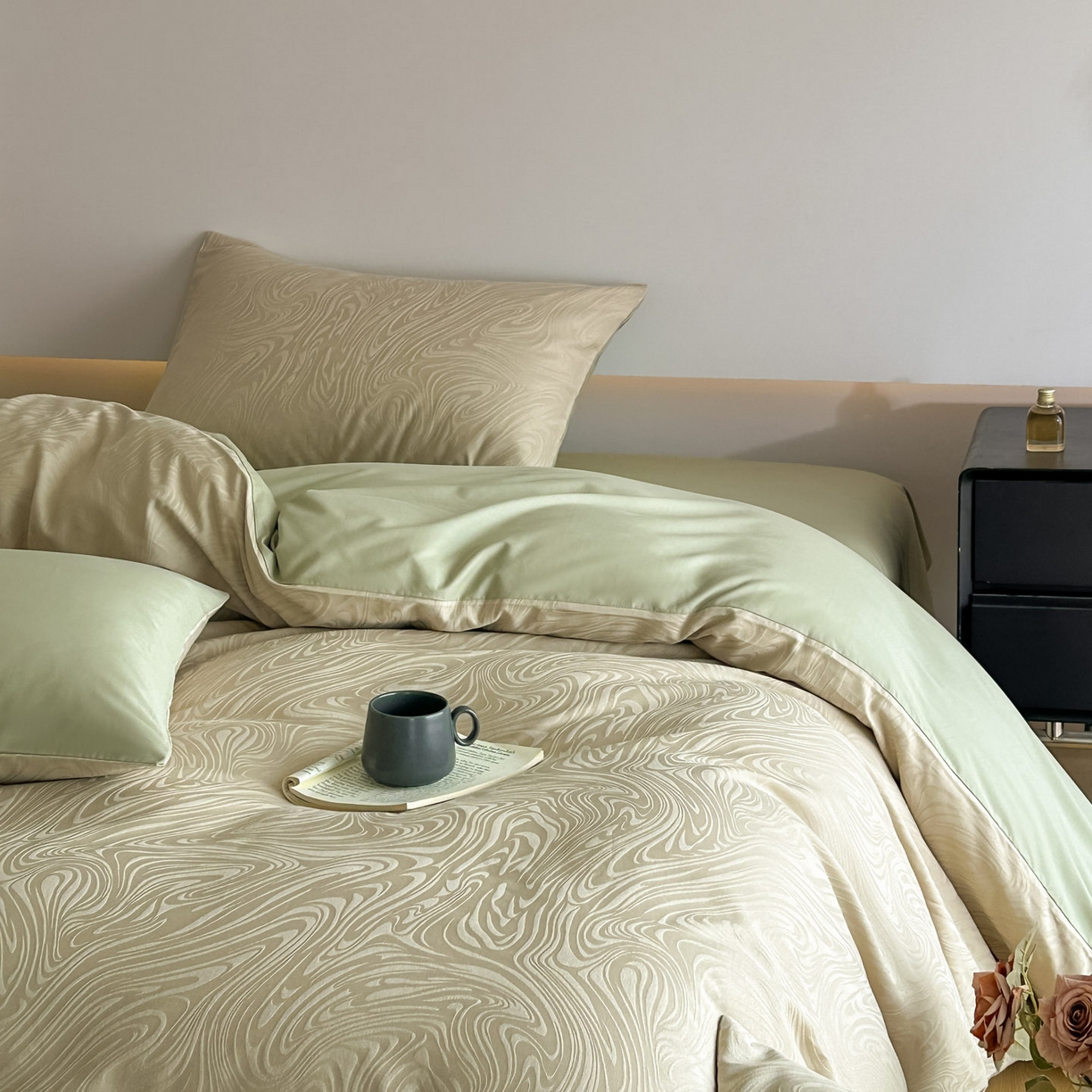 91家纺网 家纺一手货源 找家纺 曼之夏 2026新款60支全棉水洗浮雕提花四件套 凯迪娜-浅茶色