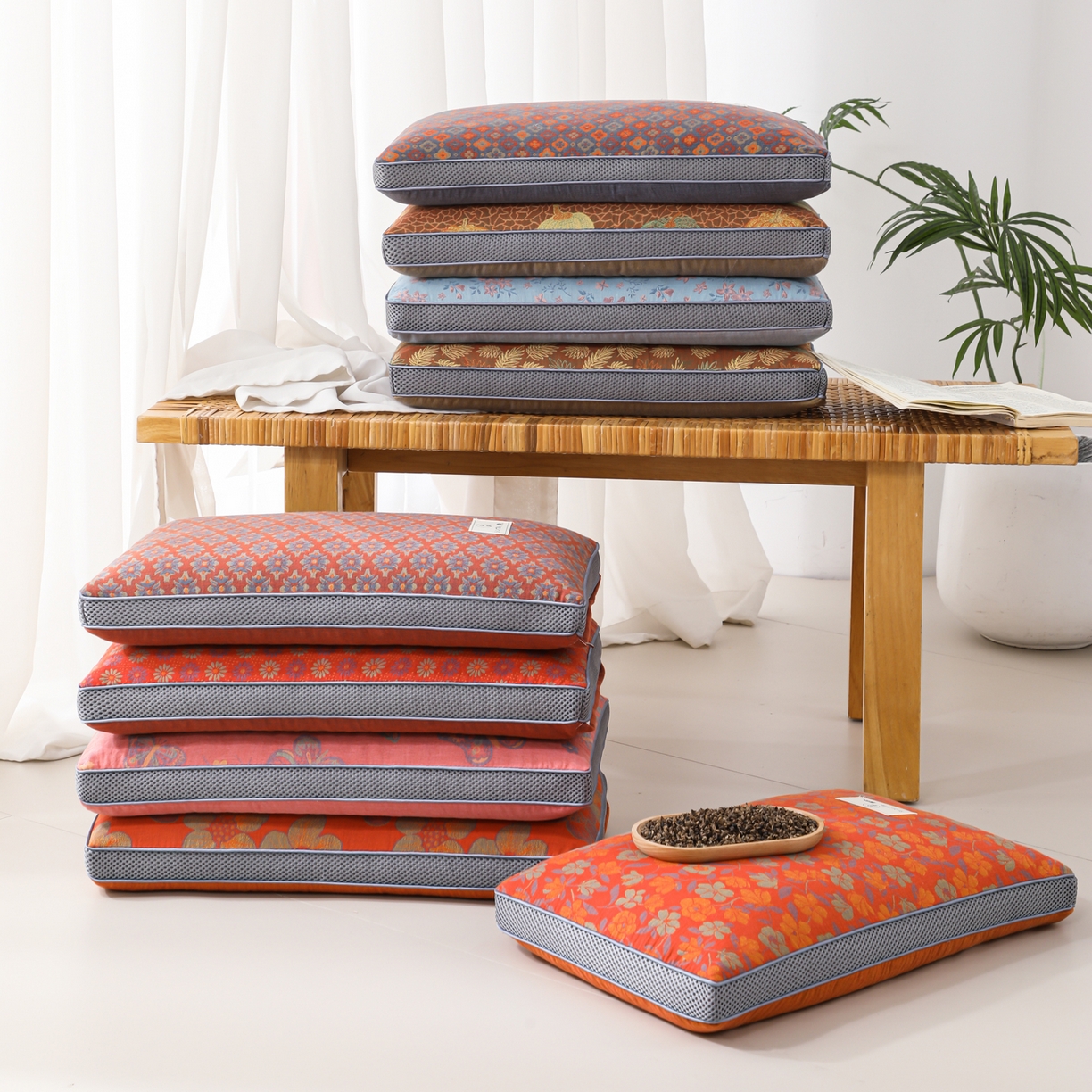 91家纺网 家纺一手货源 找家纺 （总）仁宇枕业 2026新款全棉提花双层纱面包透气款荞麦枕头枕芯