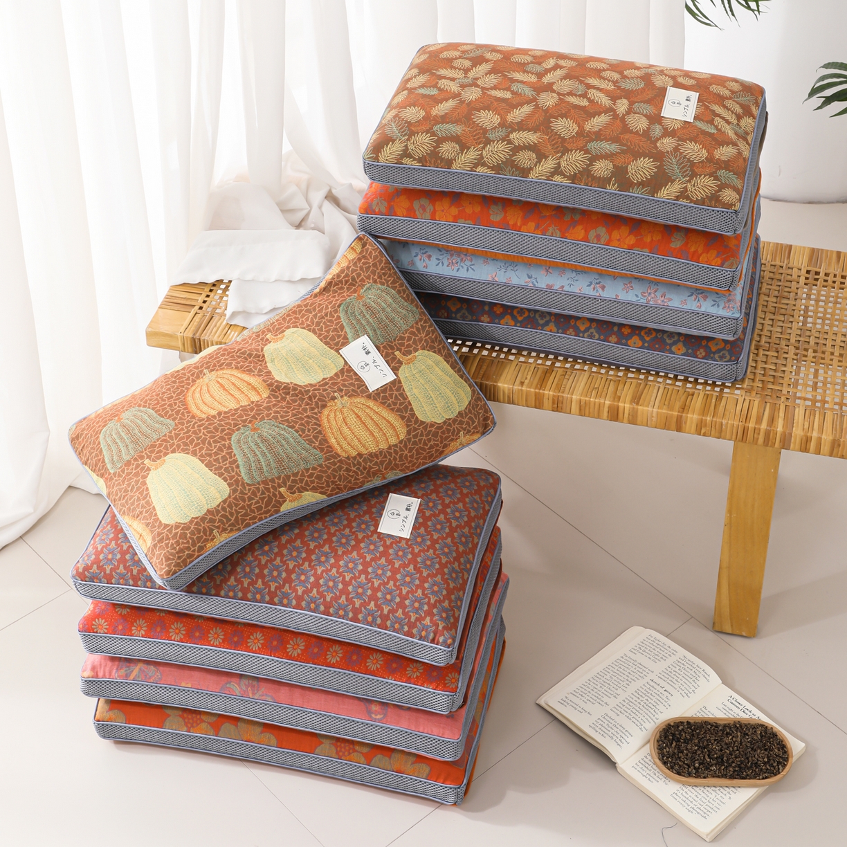 （总）仁宇枕业 2026新款全棉提花双层纱面包透气款荞麦枕头枕芯