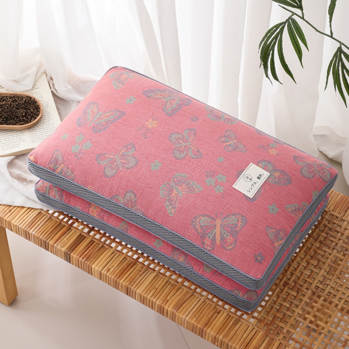 91家纺网 家纺一手货源 找家纺 （总）仁宇枕业 2026新款全棉提花双层纱面包透气款荞麦枕头枕芯