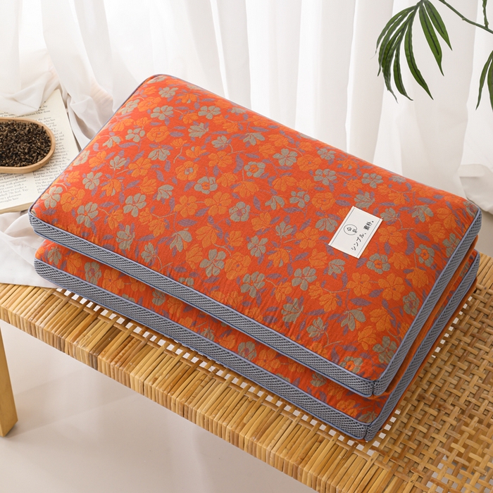 91家纺网 家纺一手货源 找家纺 （总）仁宇枕业 2026新款全棉提花双层纱面包透气款荞麦枕头枕芯