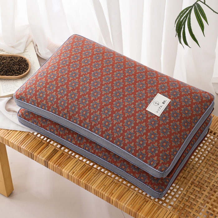 91家纺网 家纺一手货源 找家纺 （总）仁宇枕业 2026新款全棉提花双层纱面包透气款荞麦枕头枕芯