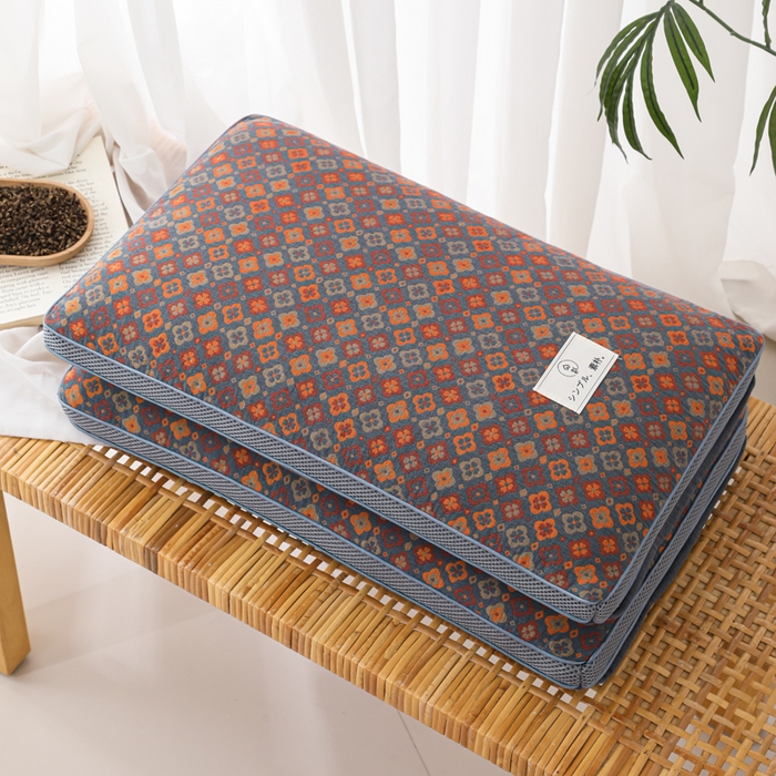 91家纺网 家纺一手货源 找家纺 （总）仁宇枕业 2026新款全棉提花双层纱面包透气款荞麦枕头枕芯