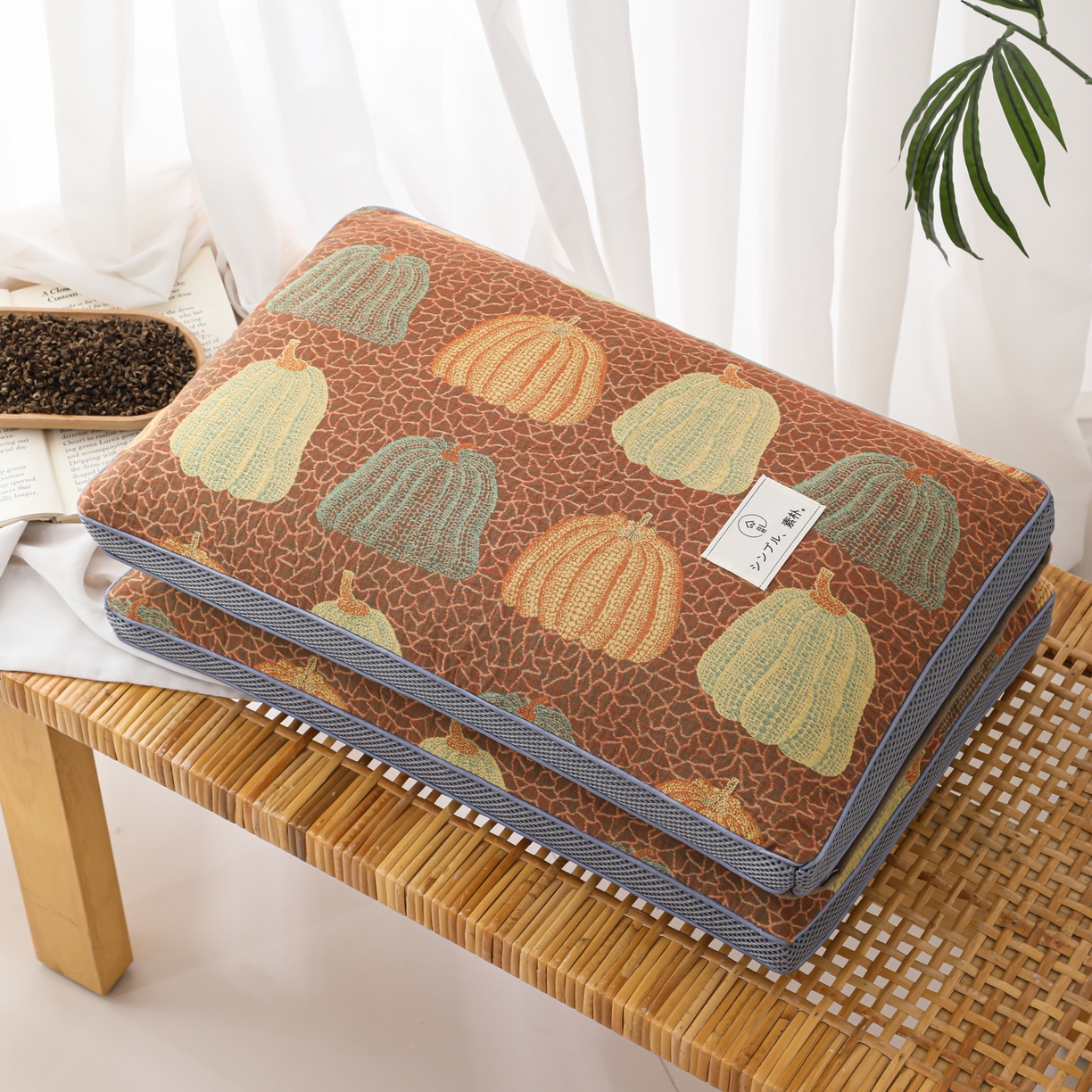 91家纺网 家纺一手货源 找家纺 （总）仁宇枕业 2026新款全棉提花双层纱面包透气款荞麦枕头枕芯