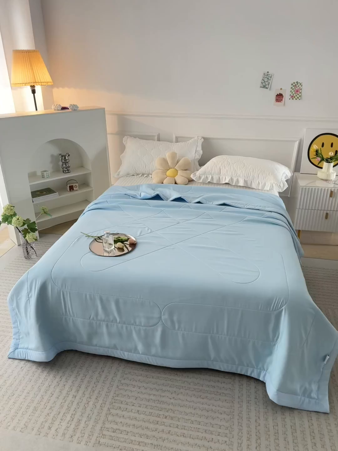 91家纺网 家纺一手货源 找家纺 美丽折家纺 2026新款乳胶被夏凉被空调被 蓝色