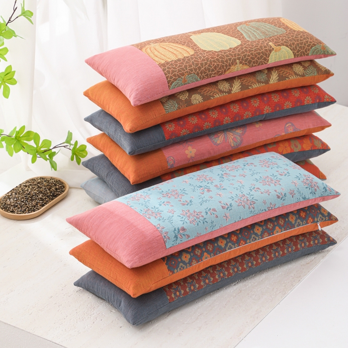 （总）仁宇枕业 2026新款全棉提花双层纱拼色款腰枕头枕护颈枕头枕芯