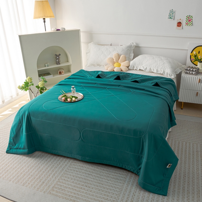 91家纺网 家纺一手货源 找家纺 美丽折家纺 2026新款乳胶被夏凉被空调被 墨绿色