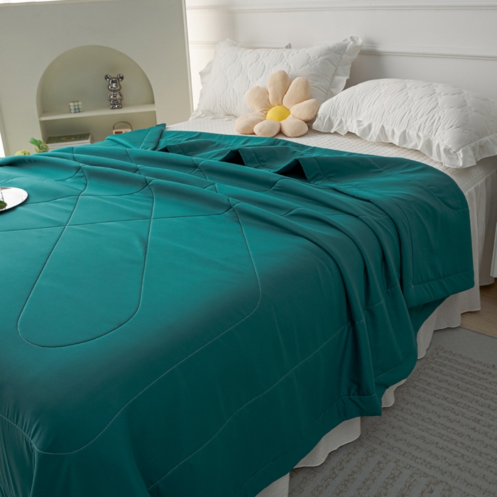 91家纺网 家纺一手货源 找家纺 美丽折家纺 2026新款乳胶被夏凉被空调被 墨绿色