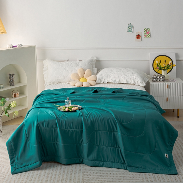 91家纺网 家纺一手货源 找家纺 美丽折家纺 2026新款乳胶被夏凉被空调被 墨绿色