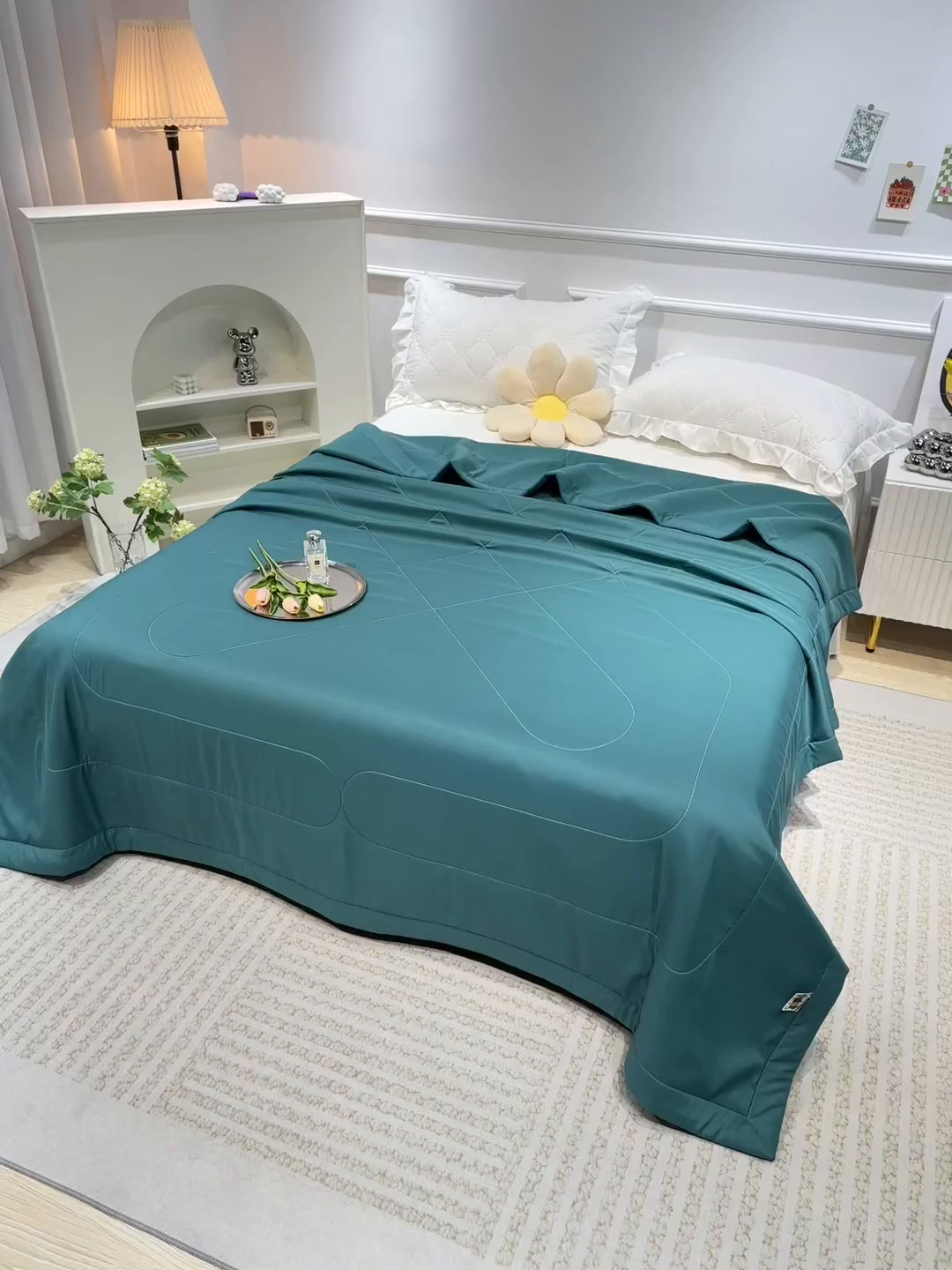 91家纺网 家纺一手货源 找家纺 美丽折家纺 2026新款乳胶被夏凉被空调被 墨绿色